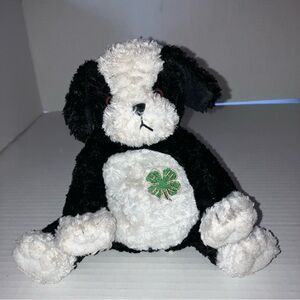 4H Black and White Plush Dog with Green Clover Embroidery by Glory Be
